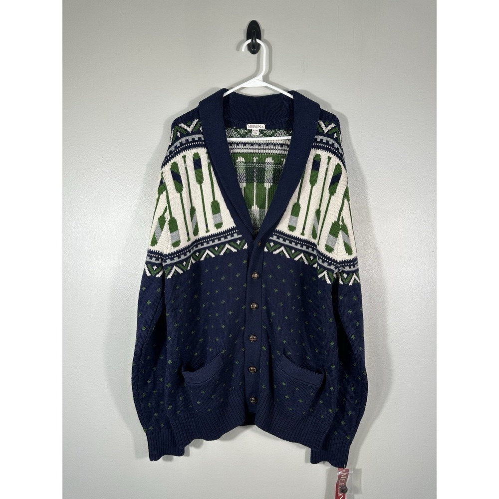 Merona Cardigan Sweater Mens XL Oars Birdseye Grandpa Lake